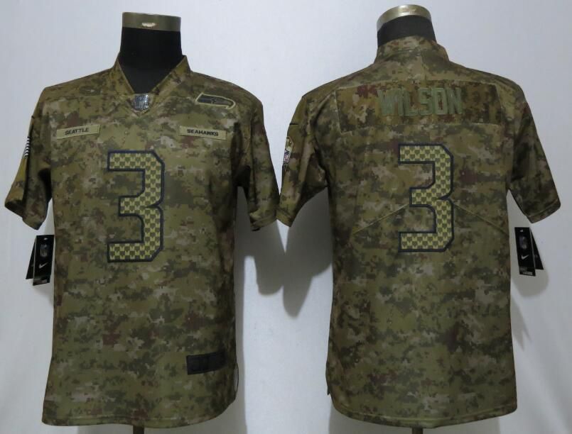 Women Seattle Seahawks #3 Wilson Nike Camo Salute to Service Limited NFL Jersey->women nfl jersey->Women Jersey